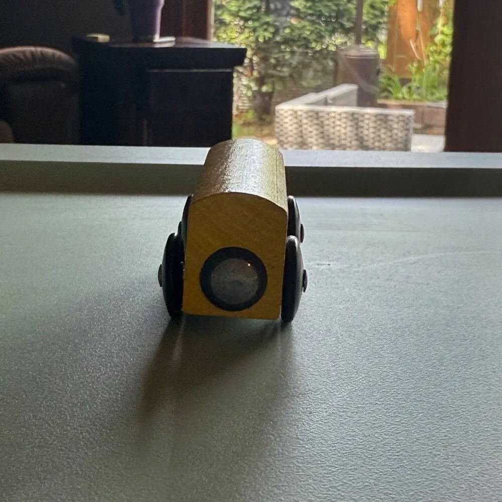 IKEA Wooden Toy Vehicles Set Of 2 Yellow Bus & Red Lightning Car Rolling Wheels